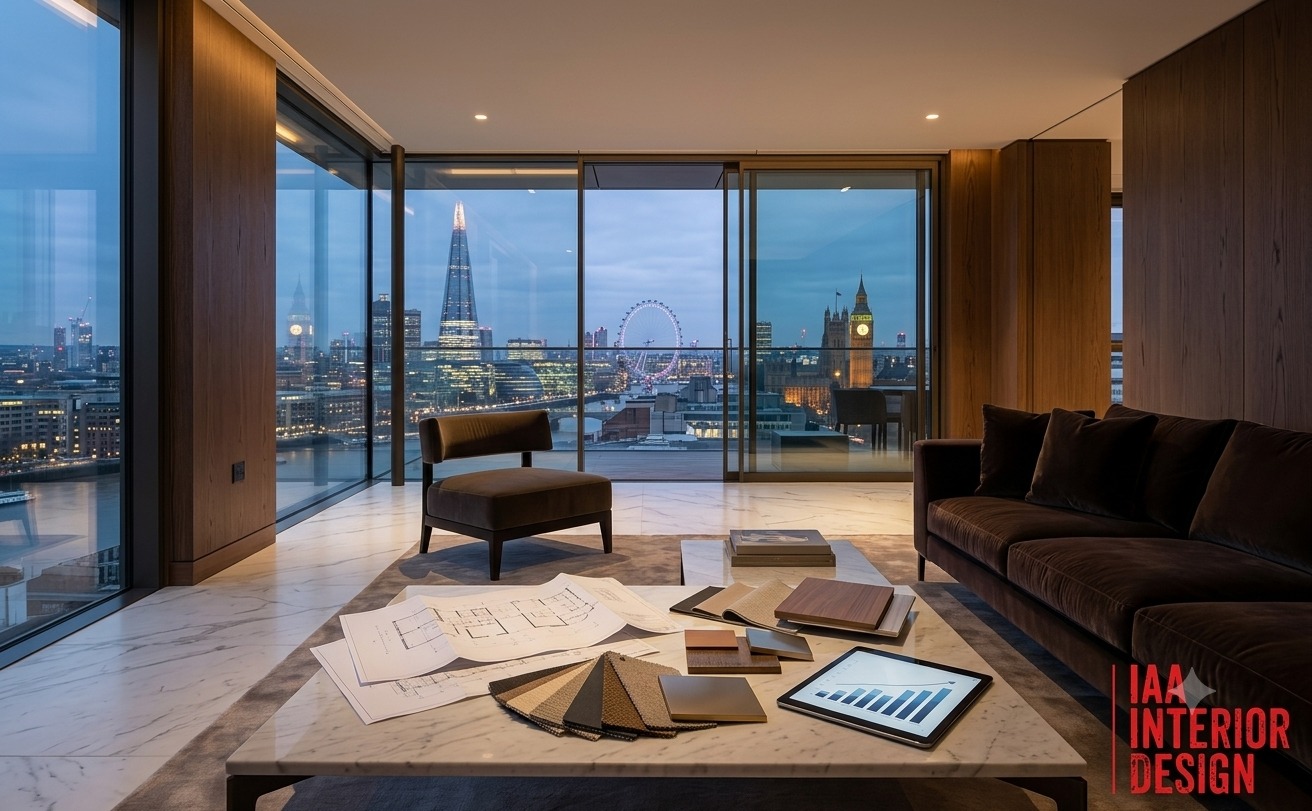 IAA Interior Design tarafından tasarlanmış, Londra manzaralı bir iç mekan